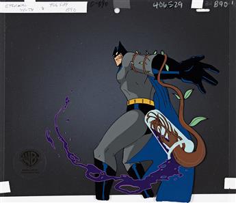 WARNER BROS. / BATMAN Batman is attacked by a violent vine Animation Cel and Background 1992.